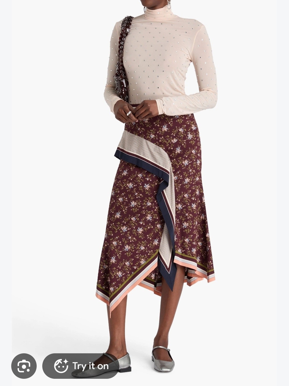 VERONICA BEARD SILK Floral Asymmetric Midi Skirt in Burgundy size 10